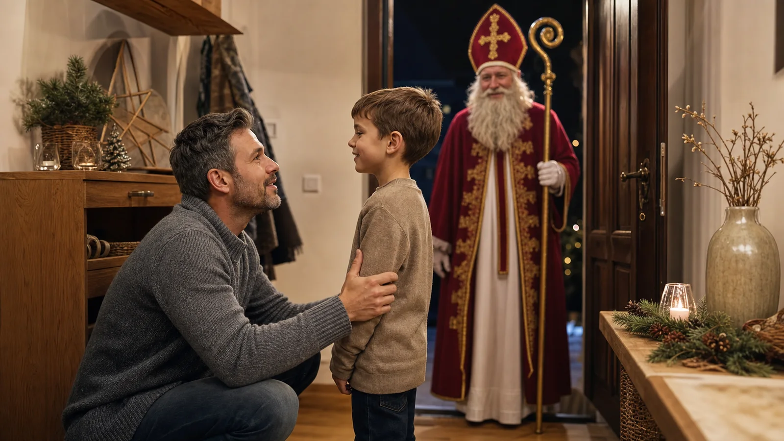 Rodič připravuje dítě na klidné setkání s Mikulášem bez strašení čertem