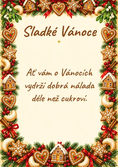 Vánoční přání ke stažení: Sladké Vánoce, rámeček perníčky